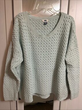 Old Navy Light Mint Scoop-Neck Open Knit Sweater